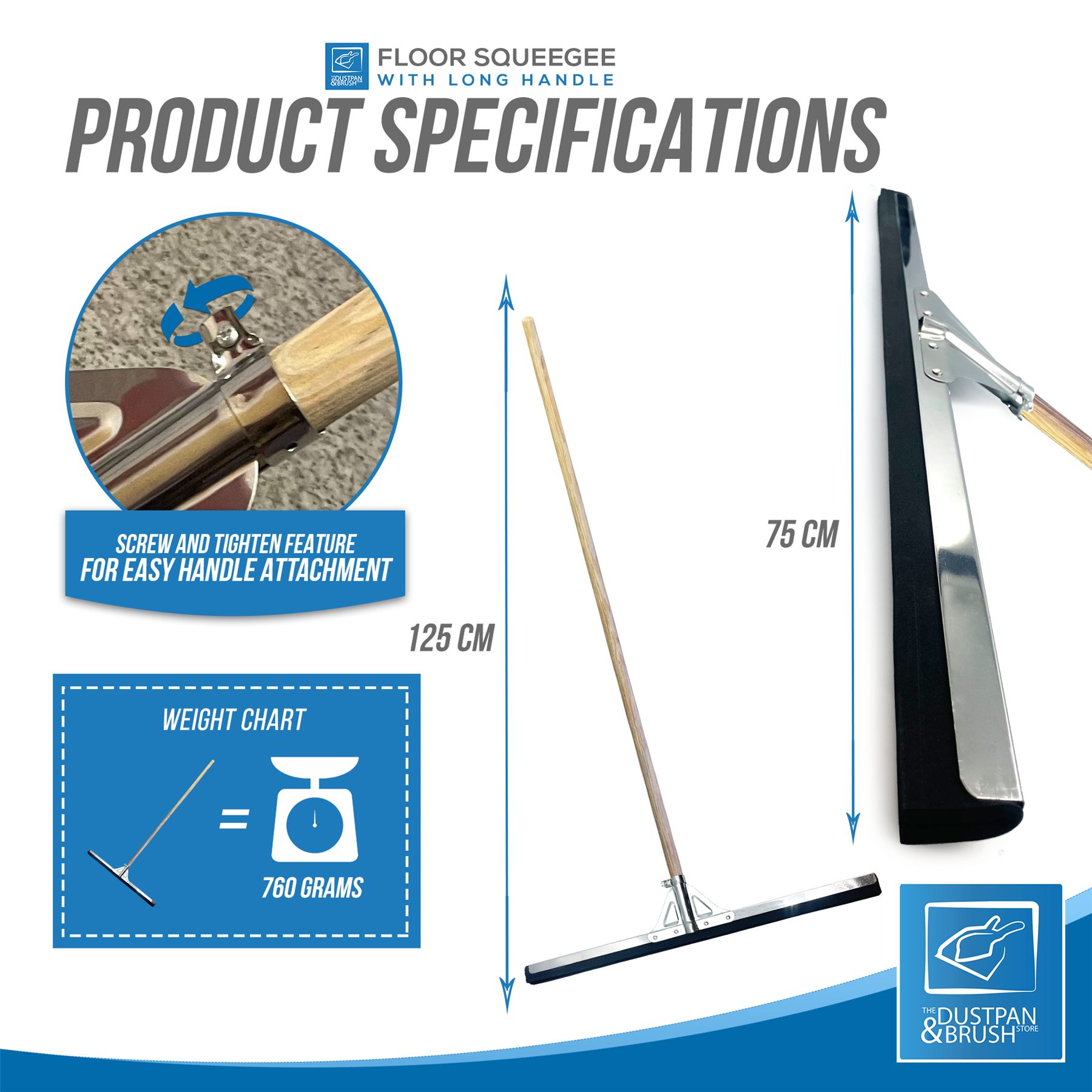 30" Black Moss Foam Floor Squeegee Blade with Handle - The Dustpan and Brush Store