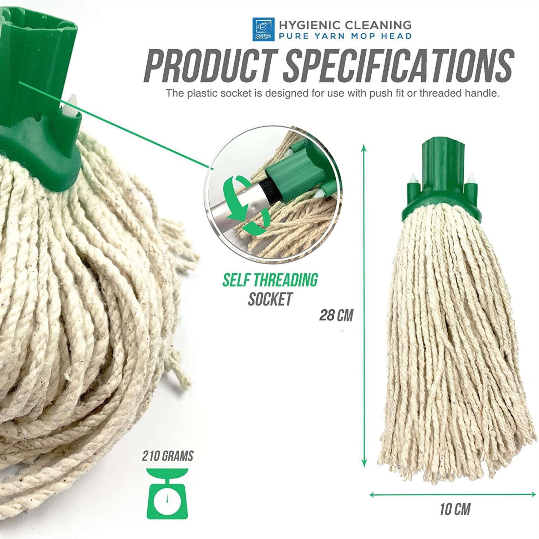 Colour Coded Green Cotton Mop Head 12PY