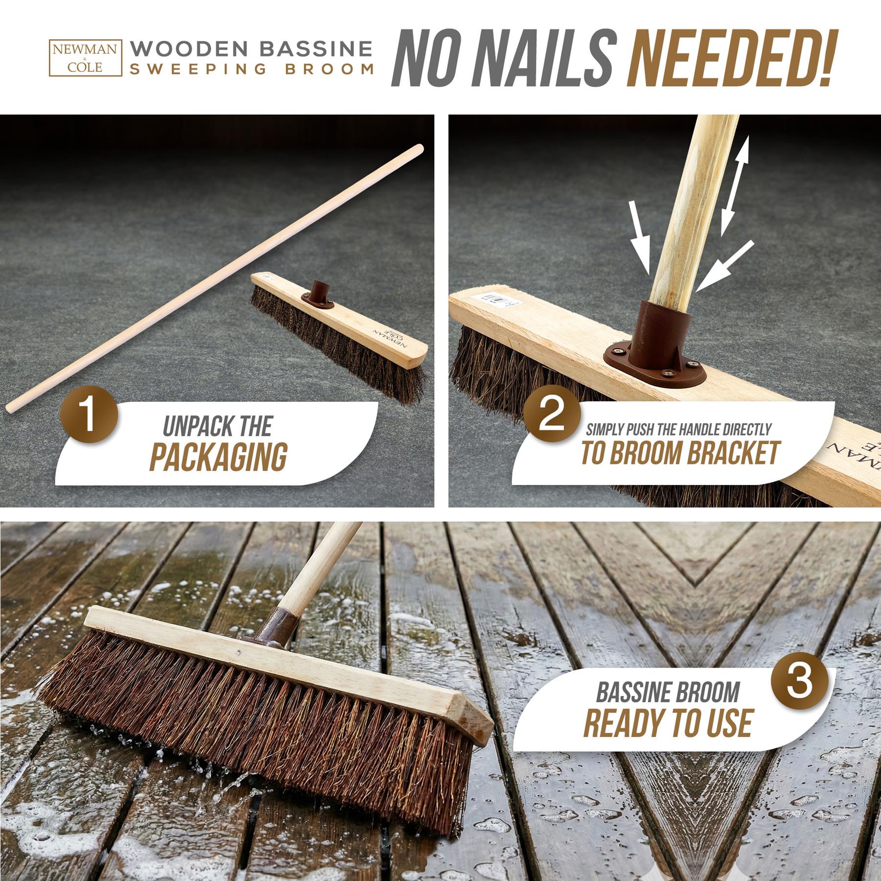 18" Newman & Cole Bassine Broom with Handle | Heavy Duty Outdoor Brush - The Dustpan and Brush Store