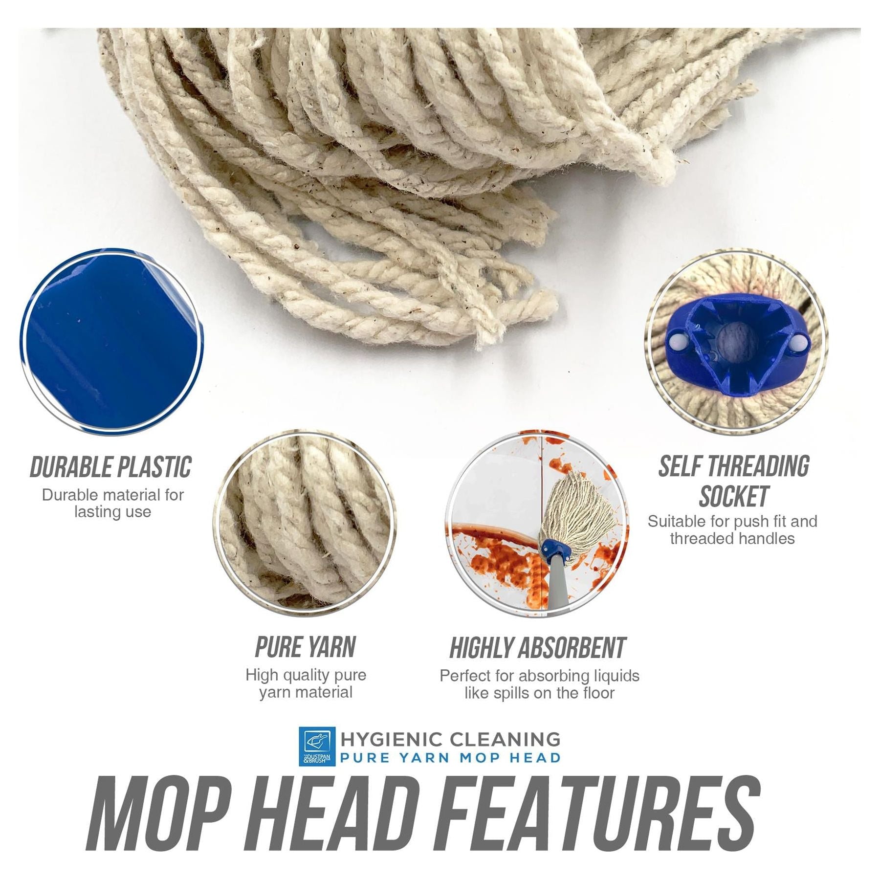 Colour Coded Blue Cotton Mop Head 12PY - Pack of 5 - The Dustpan and Brush Store
