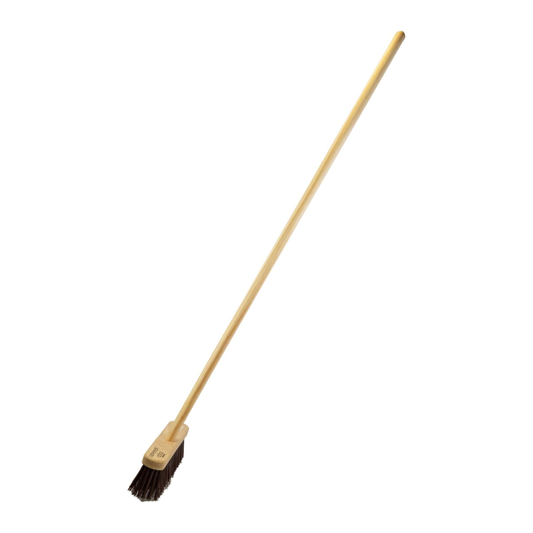 10" Newman and Cole Natural Stiff Bassine Broom Head with Hole and Wooden Handle - The Dustpan and Brush Store