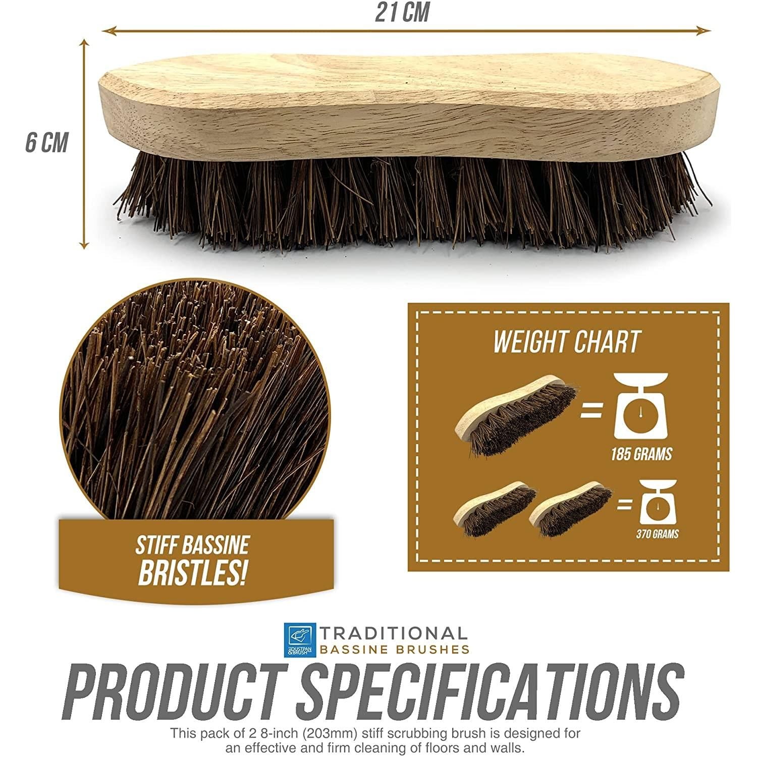 Traditional Wooden Scrubbing Brush - Pack of 2 - The Dustpan and Brush Store