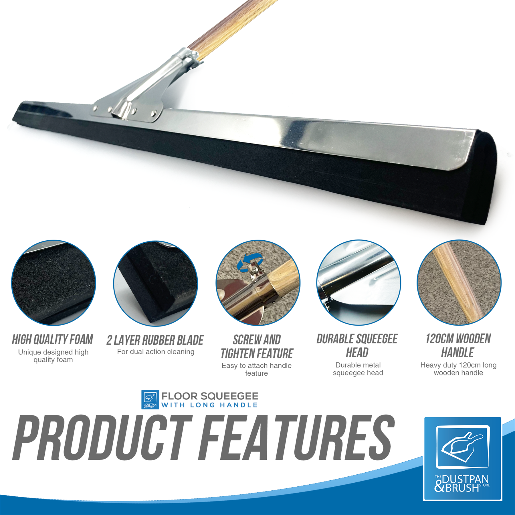 30" Black Moss Foam Floor Squeegee Blade with Handle - The Dustpan and Brush Store