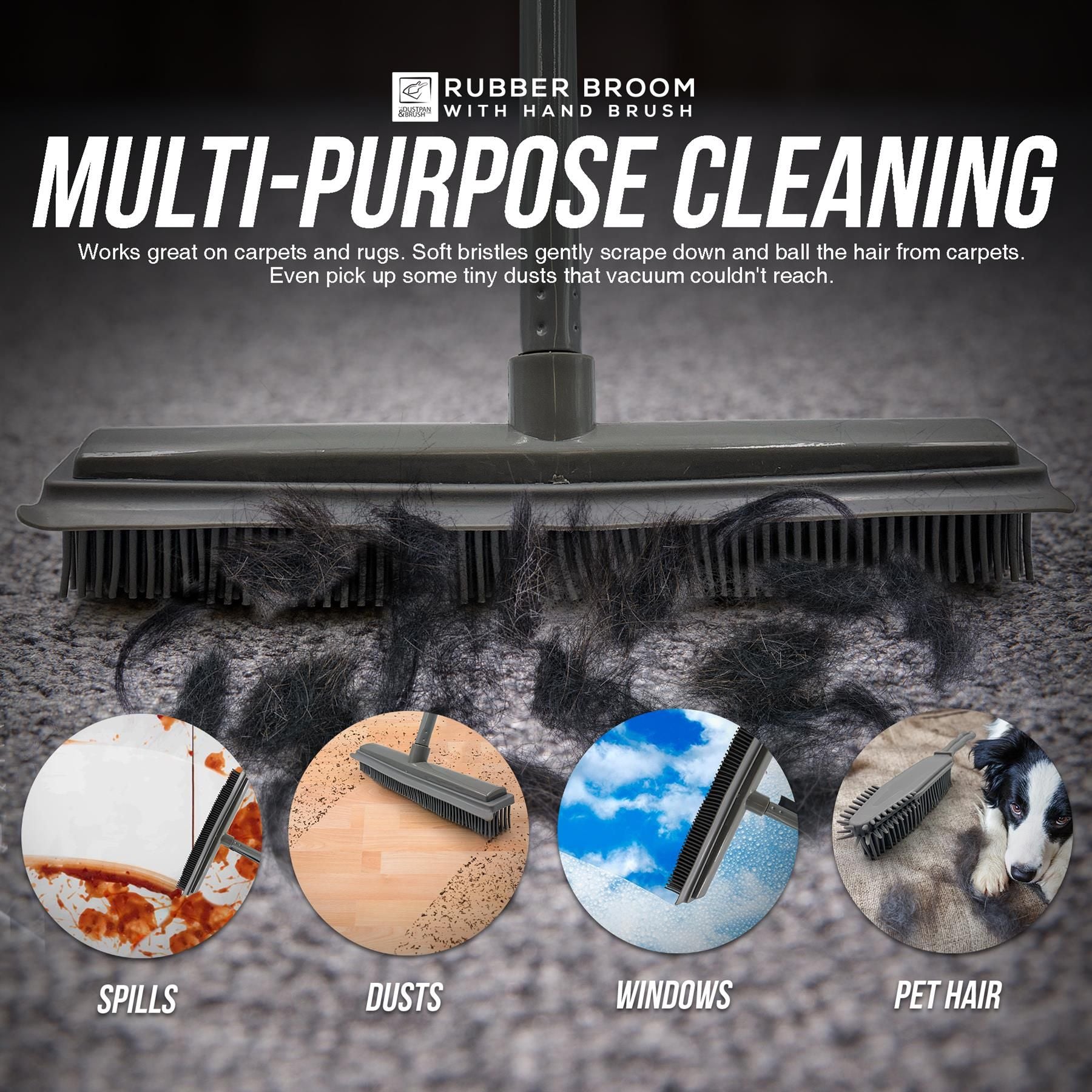 Grey Rubber Broom and Hand Brush Set - The Dustpan and Brush Store