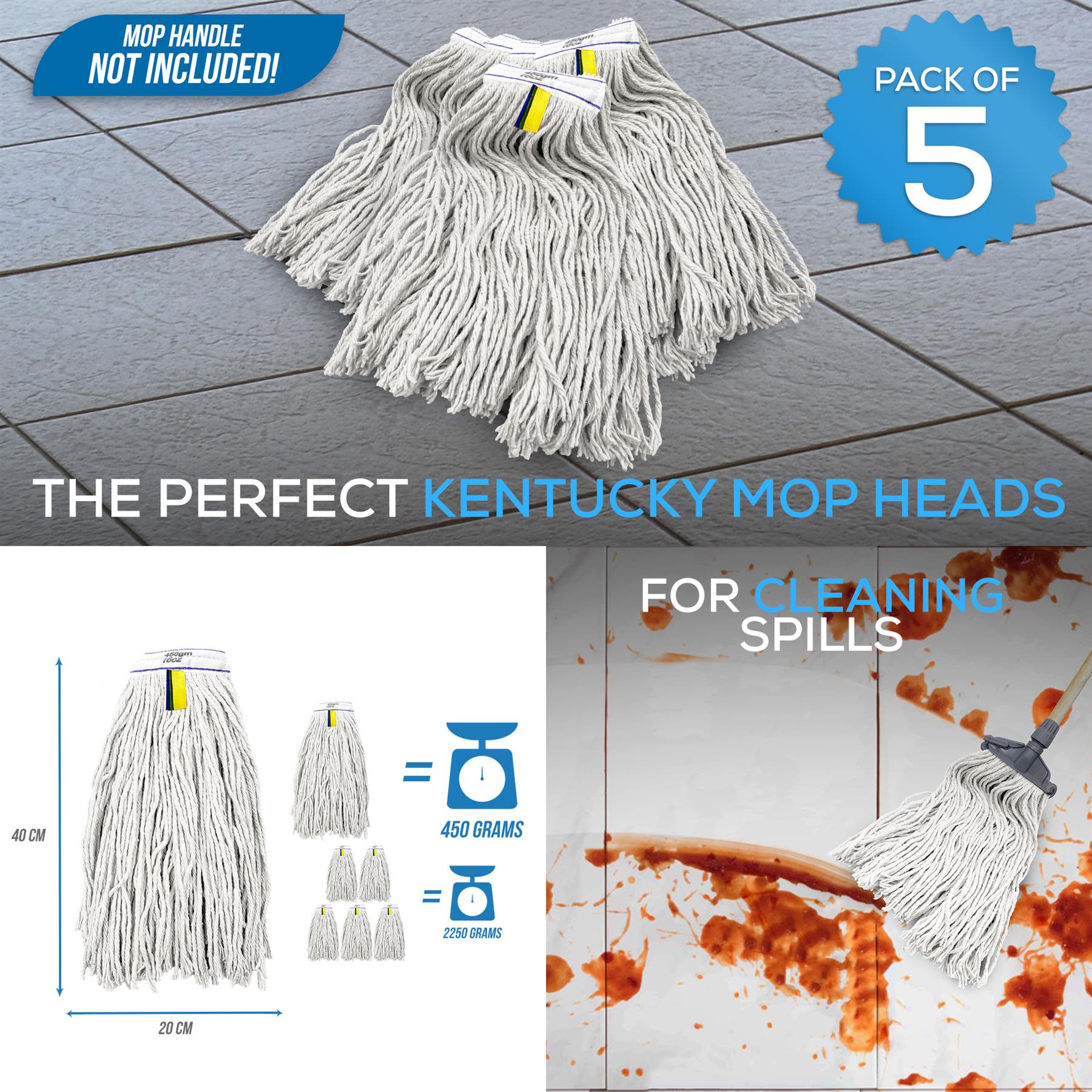 Kentucky Mop Heads Pack of 5 specifications and dimensions
