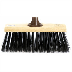 13" Newman and Cole Stiff PVC Flat Broom Head with Plastic Socket and Wooden Handle