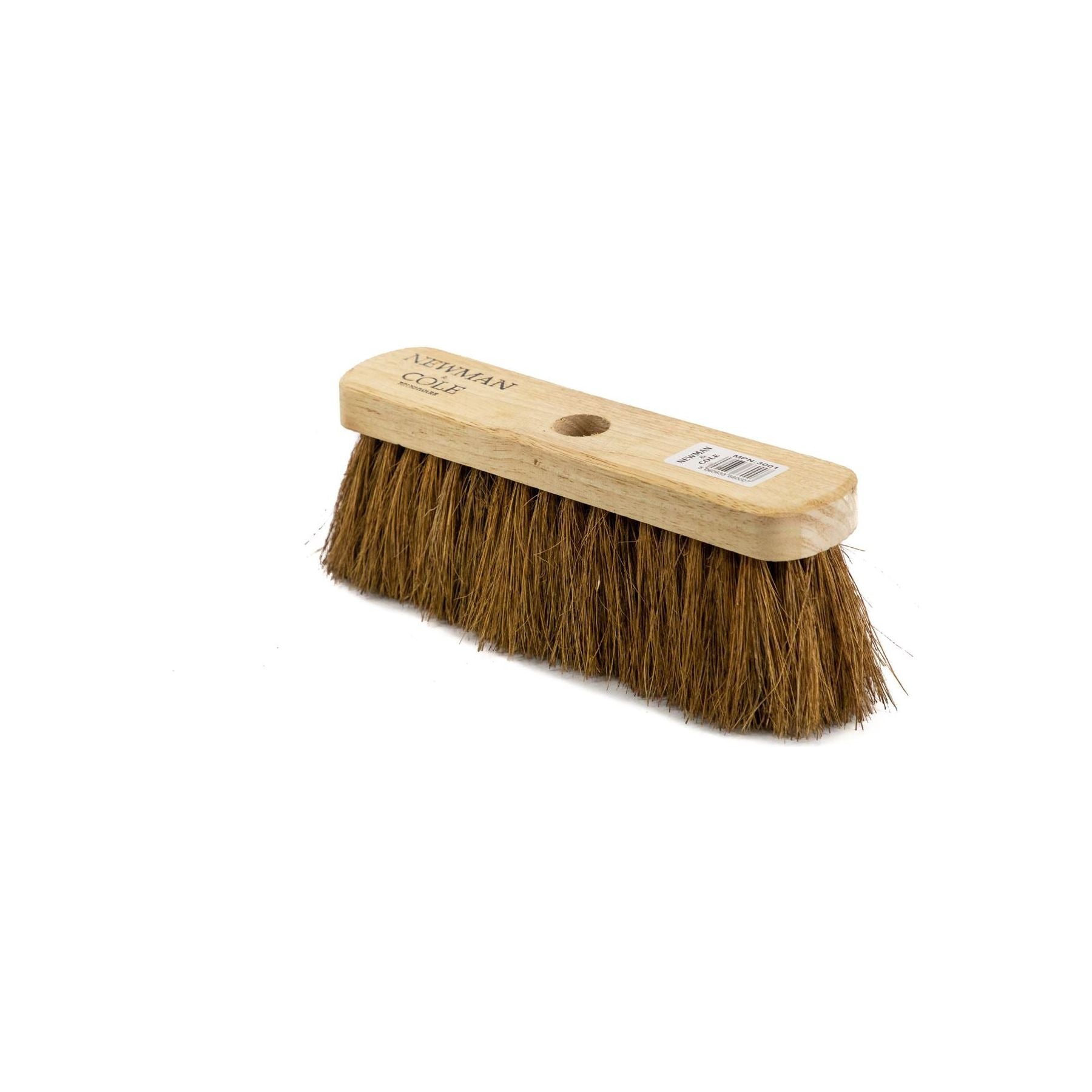 10" Newman and Cole Natural Soft Coco Broom Head with Hole and Wooden Handle - The Dustpan and Brush Store