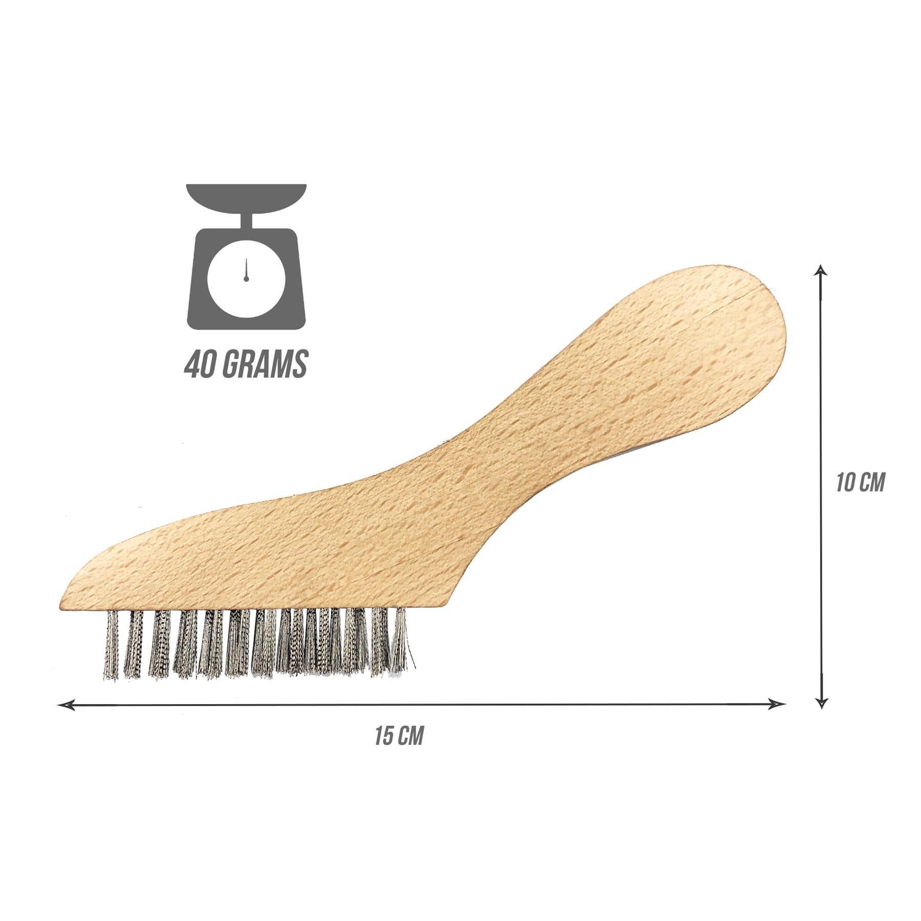 Lamb chop brush specifications and dimensions on a white background