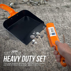 Metal Dustpan and Brush Set, Stiff PVC Brush. Strong Metal Dust Pan