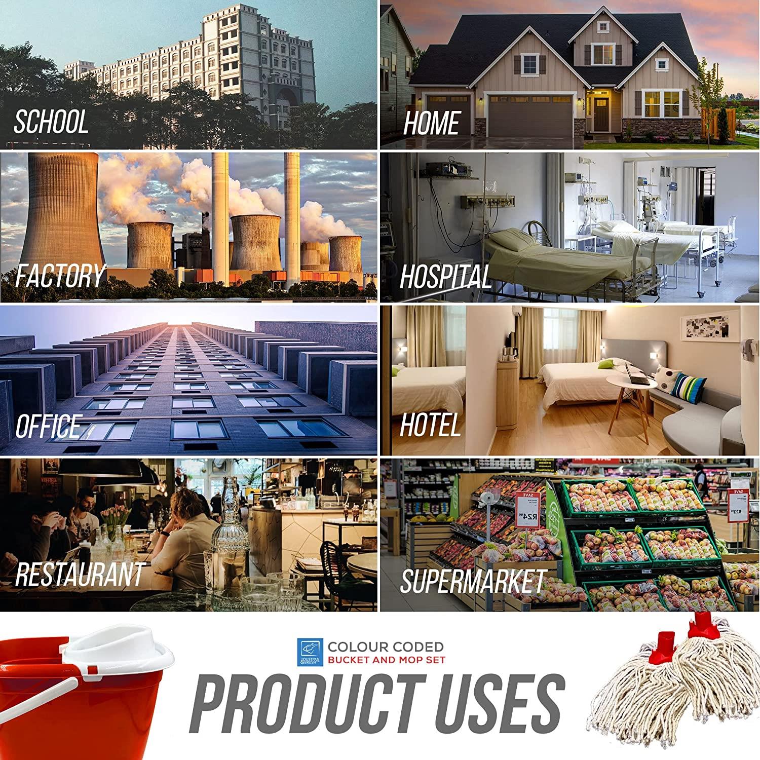 Red Mop Bucket with 2 Cotton Mop Heads and 4 Piece Handle - The Dustpan and Brush Store