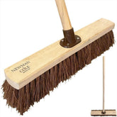 18" Newman and Cole Natural Stiff Bassine Broom Head with Plastic Bracket and Wooden Handle