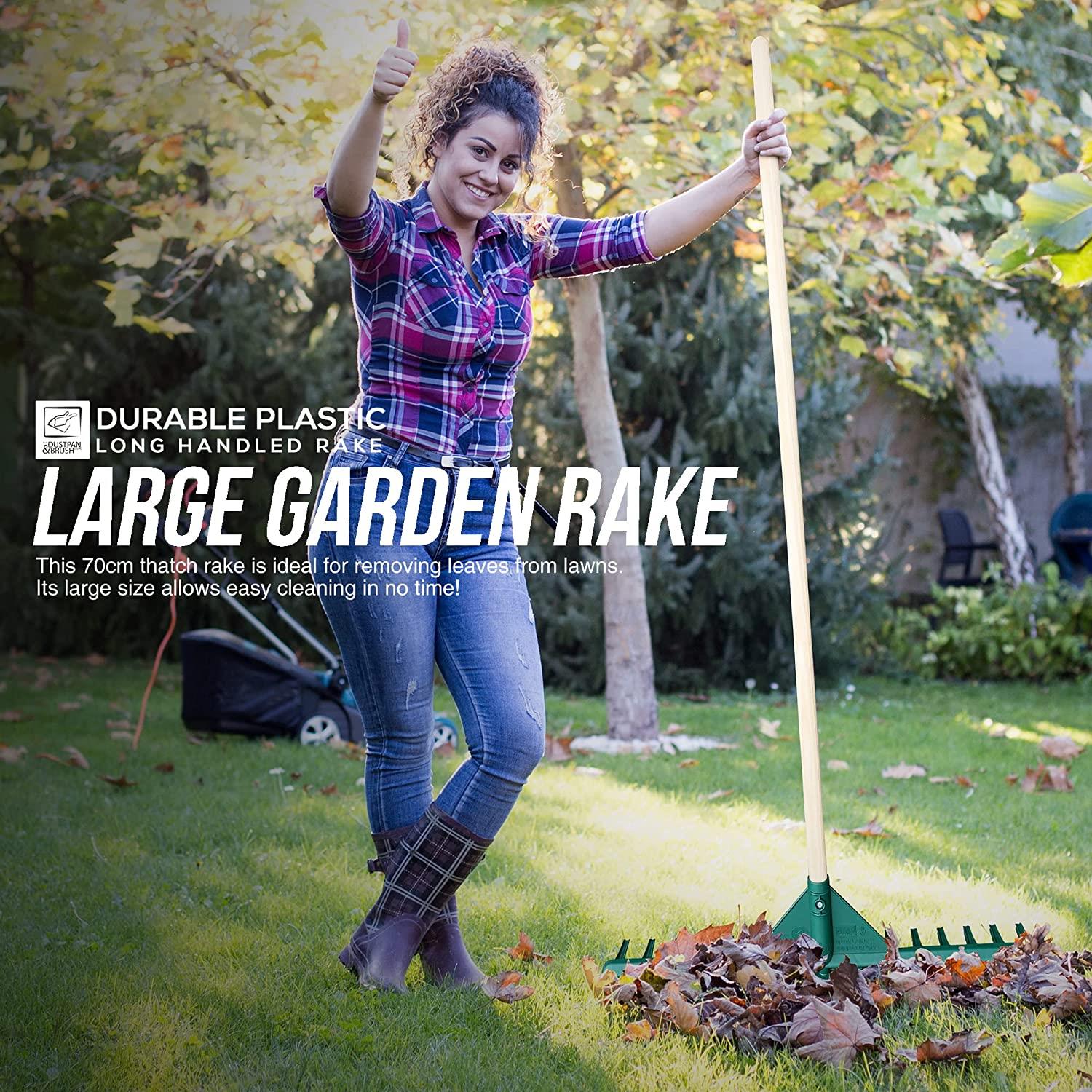Big Plastic Rake Head with Wooden Handle - The Dustpan and Brush Store