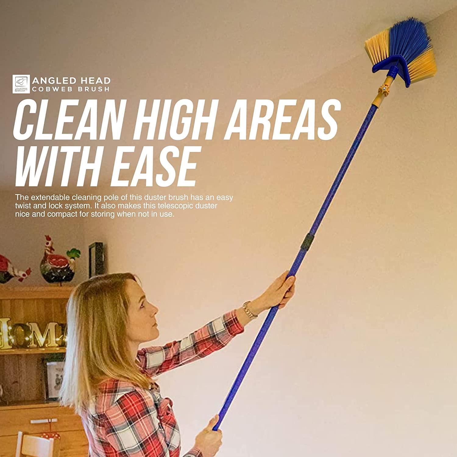 Angled Cobweb Brush with Extending Telescopic Long Handle - The Dustpan and Brush Store