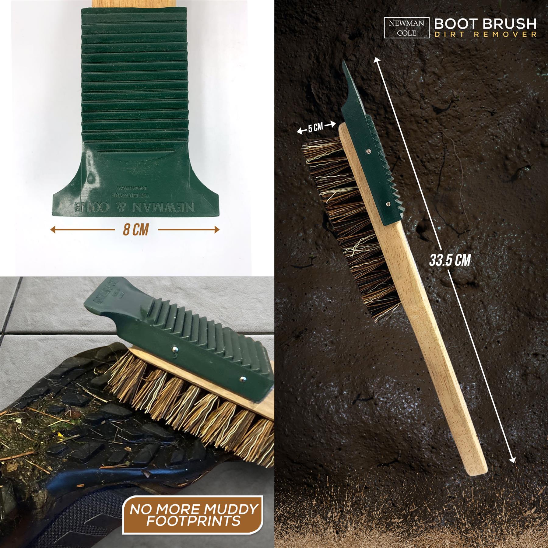 Boot brush with measurements and cleaning action on a dark surface