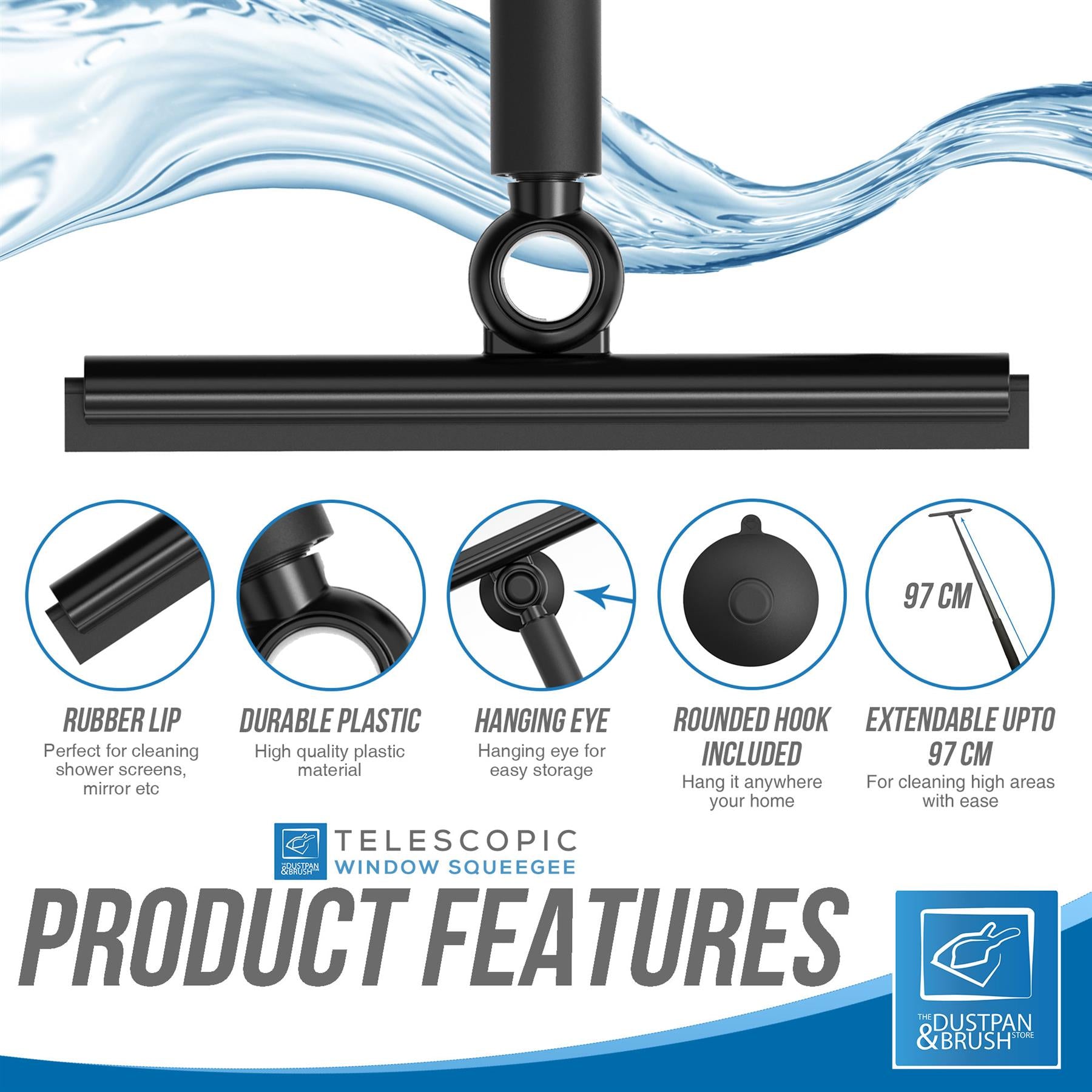 Squeegee with Telescopic Handle and Rotatable Head - The Dustpan and Brush Store