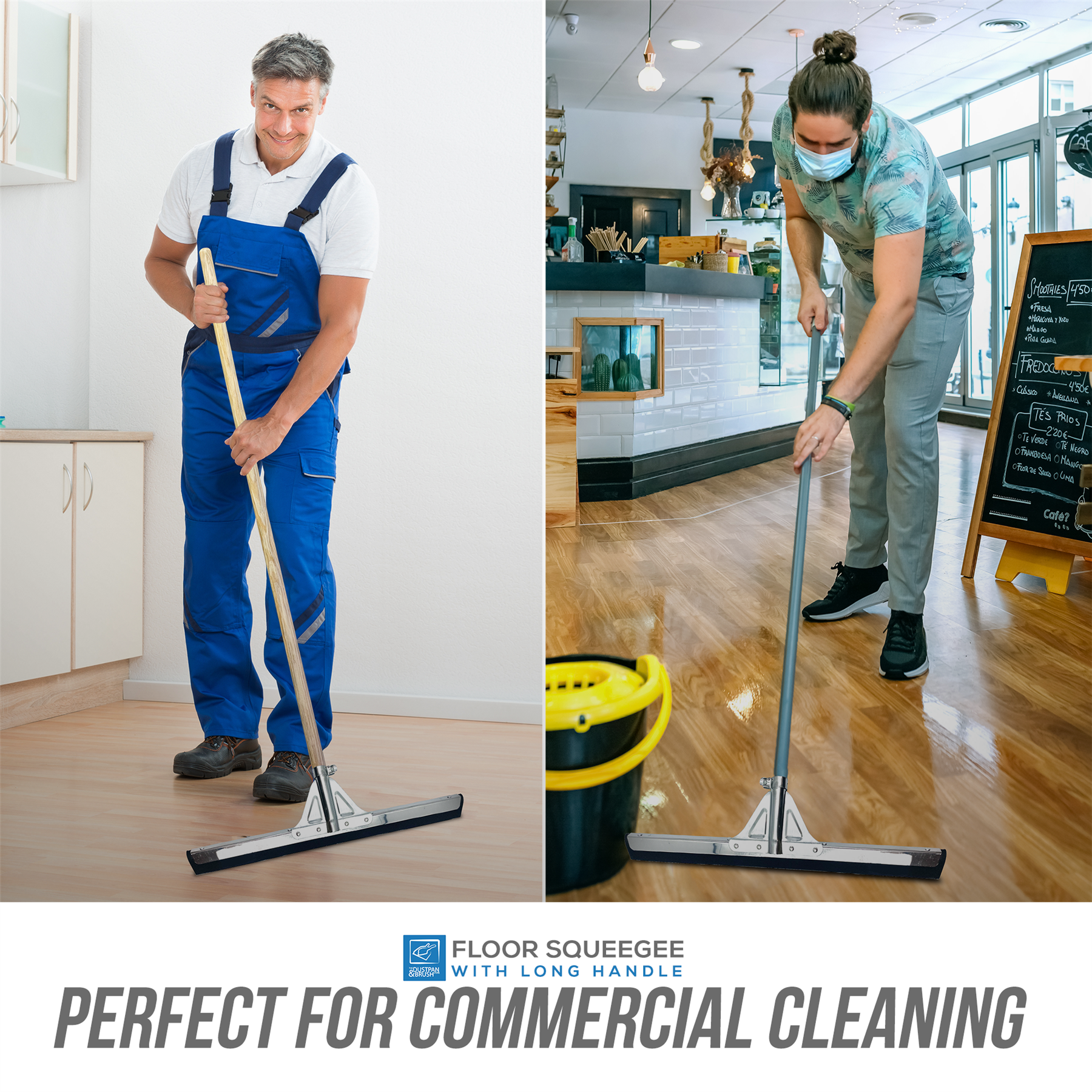 30" Black Moss Foam Floor Squeegee Blade with Handle - The Dustpan and Brush Store