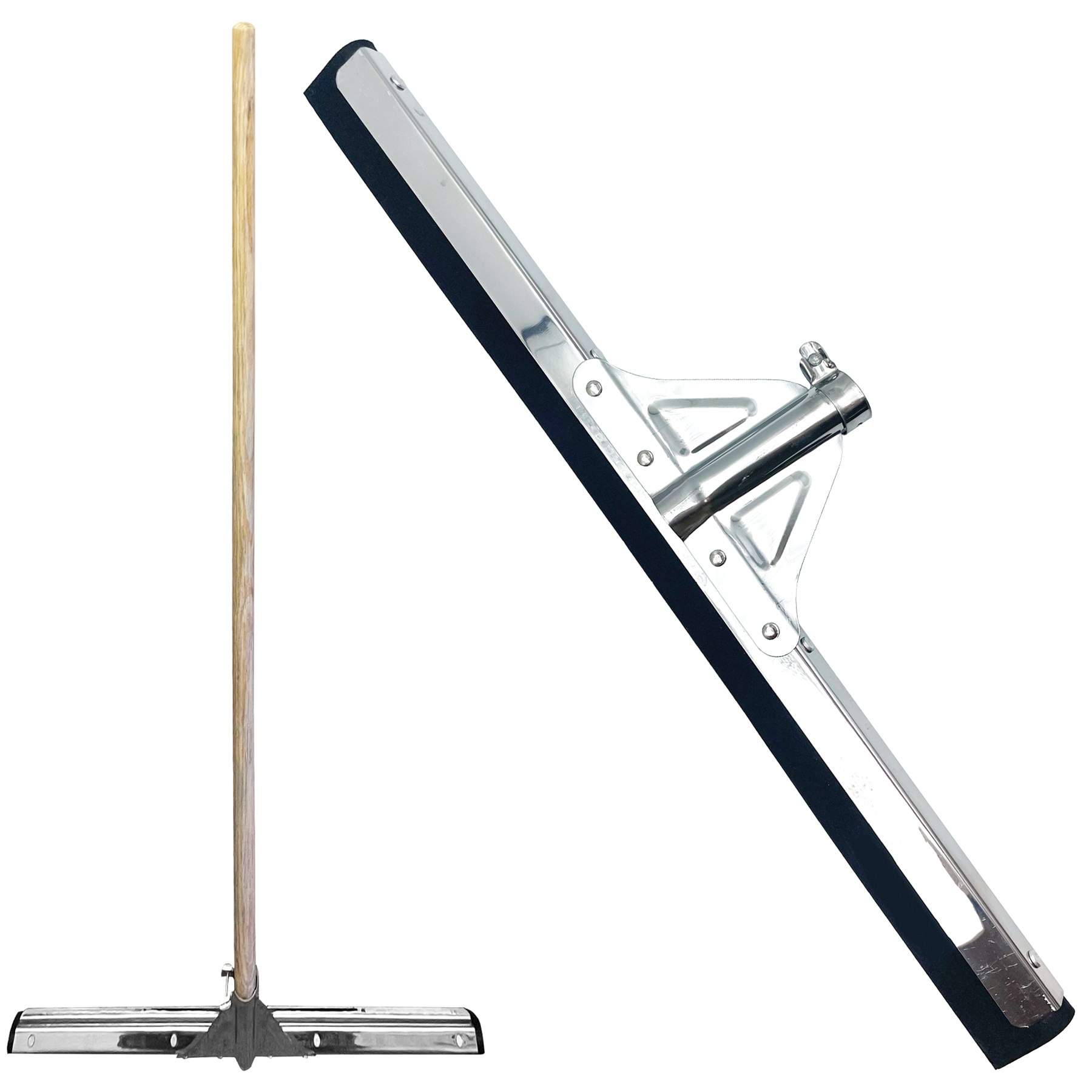 22" Black Foam Floor Squeegee Blade and Wooden Handle - The Dustpan and Brush Store