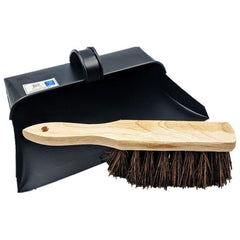 Metal Dustpan and Brush Traditional Strong Metal Hooded Dust Pan and Stiff Hand Brush