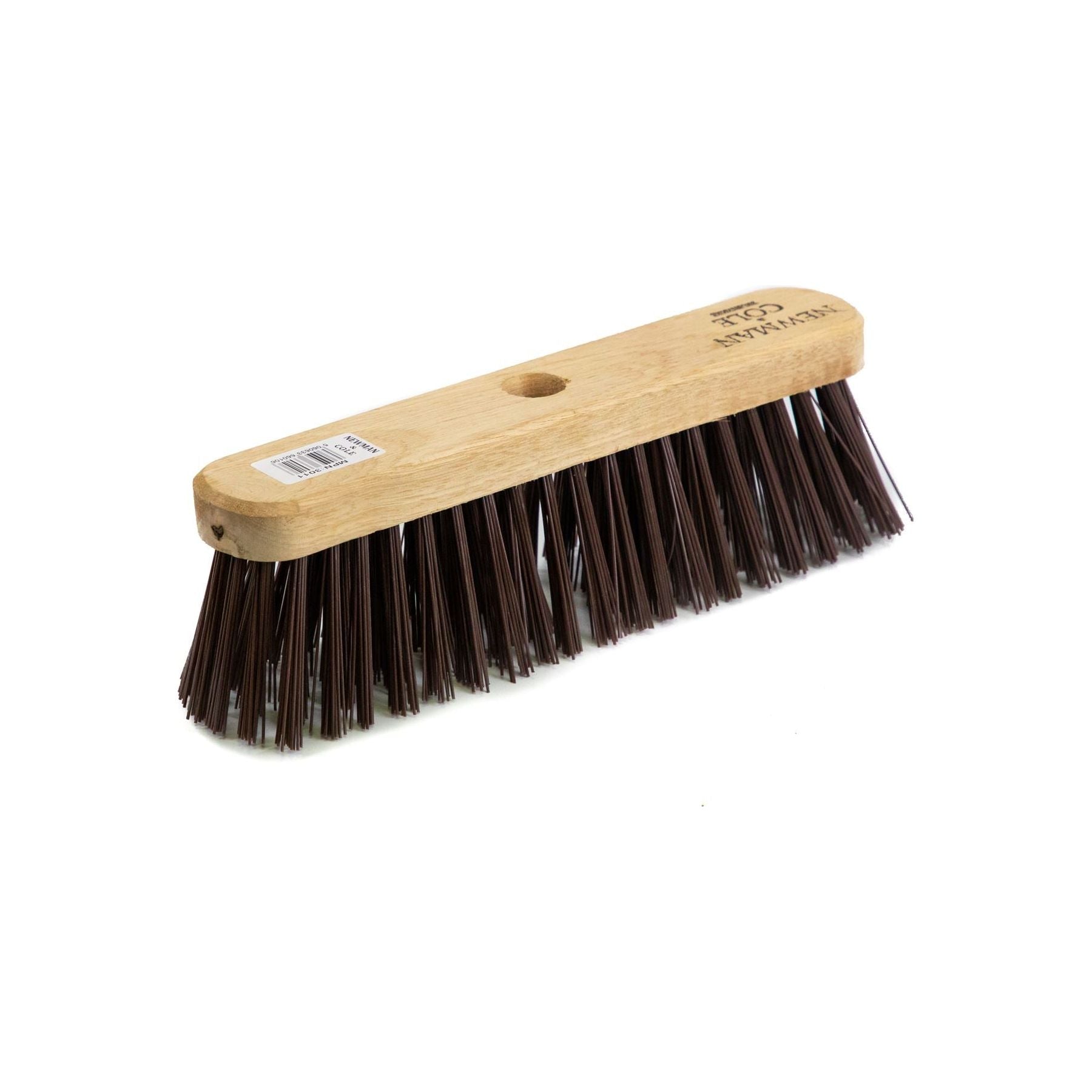 10" Newman and Cole Stiff PVC Broom Head with Hole and Wooden Handle - The Dustpan and Brush Store