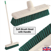 Green 12" Soft Colour Coded Food Hygiene Brush Sweeping Broom and Handle
