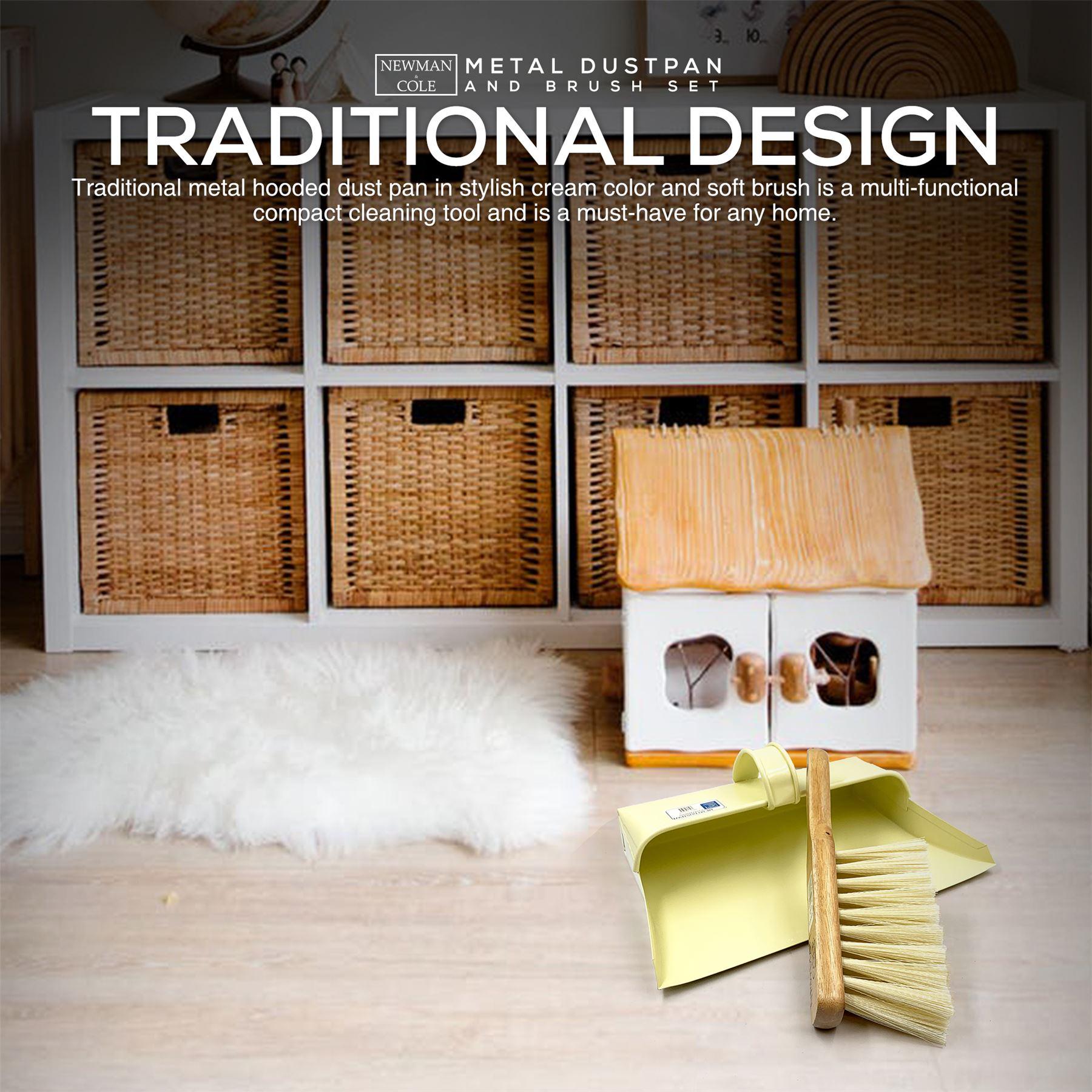 Newman and Cole Cream Metal Dustpan and Brush Set | Hooded Design - The Dustpan and Brush Store