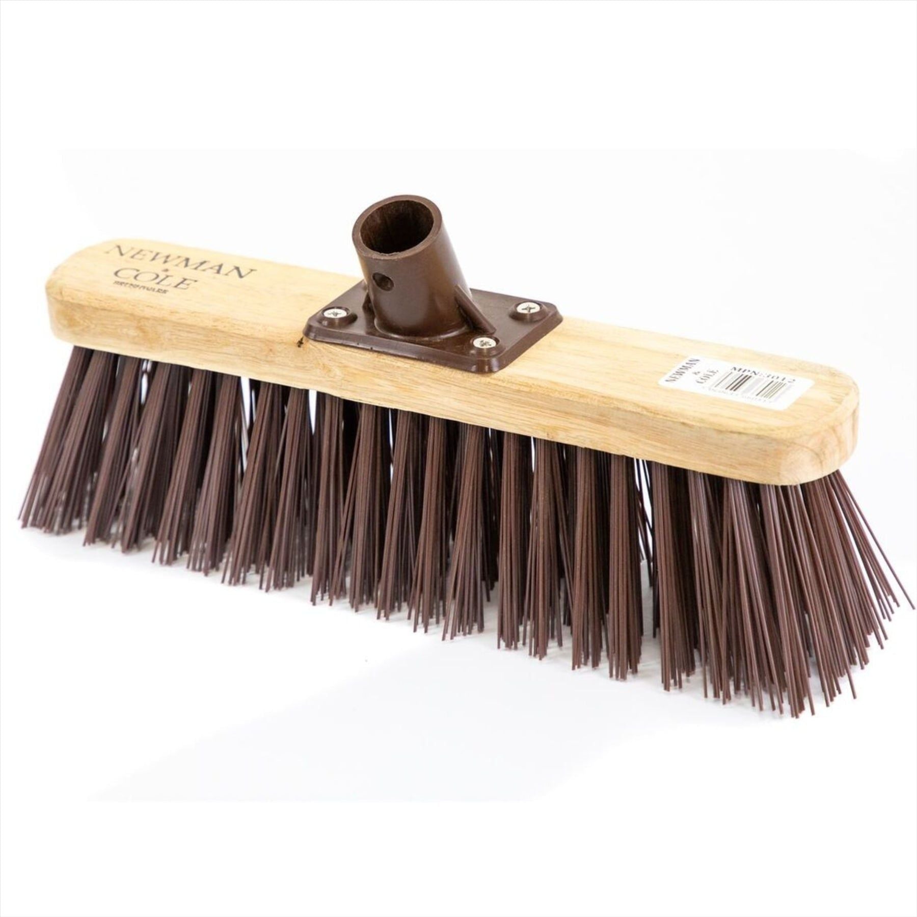 Newman and Cole 12" Stiff Synthetic Broom Head with Plastic Bracket Supplied with Handle - The Dustpan and Brush Store