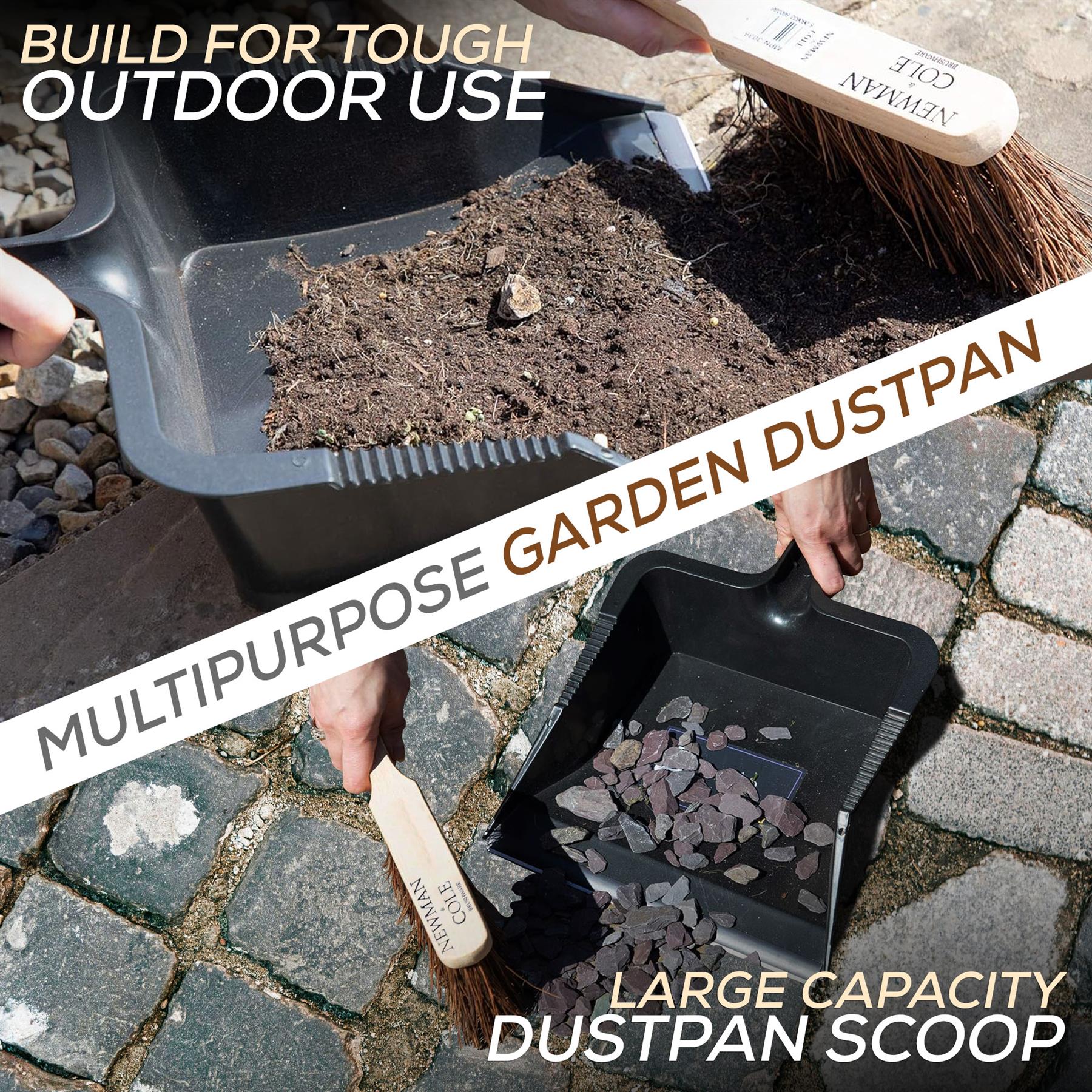 Newman and Cole Large Outdoor Garden Dustpan and Stiff Hand Brush Set - The Dustpan and Brush Store