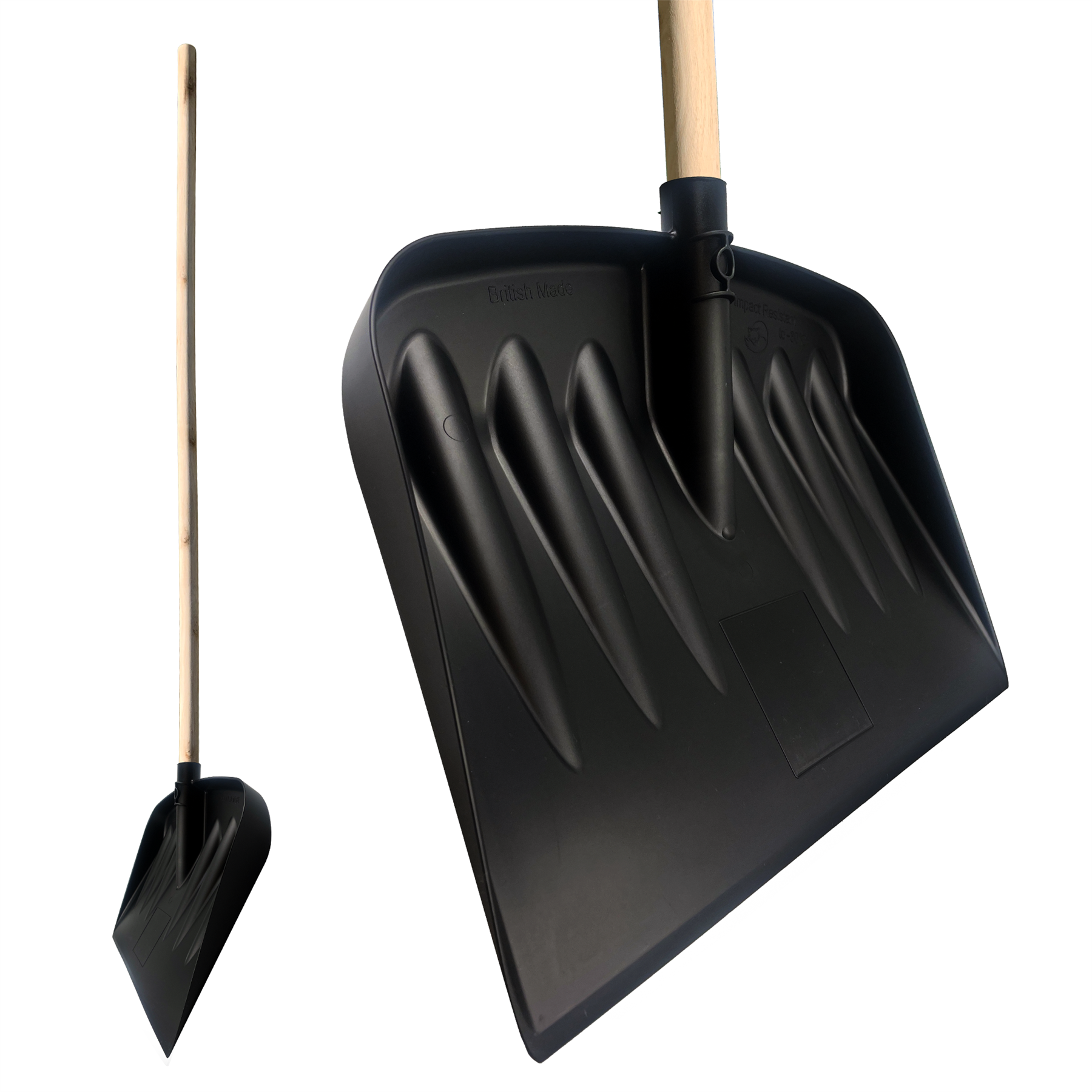 Plastic Snow Scoop Shovel Head with Wooden Handle - The Dustpan and Brush Store