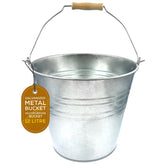 12L Galvanised Steel Bucket with Wooden Handle | Metal Bucket
