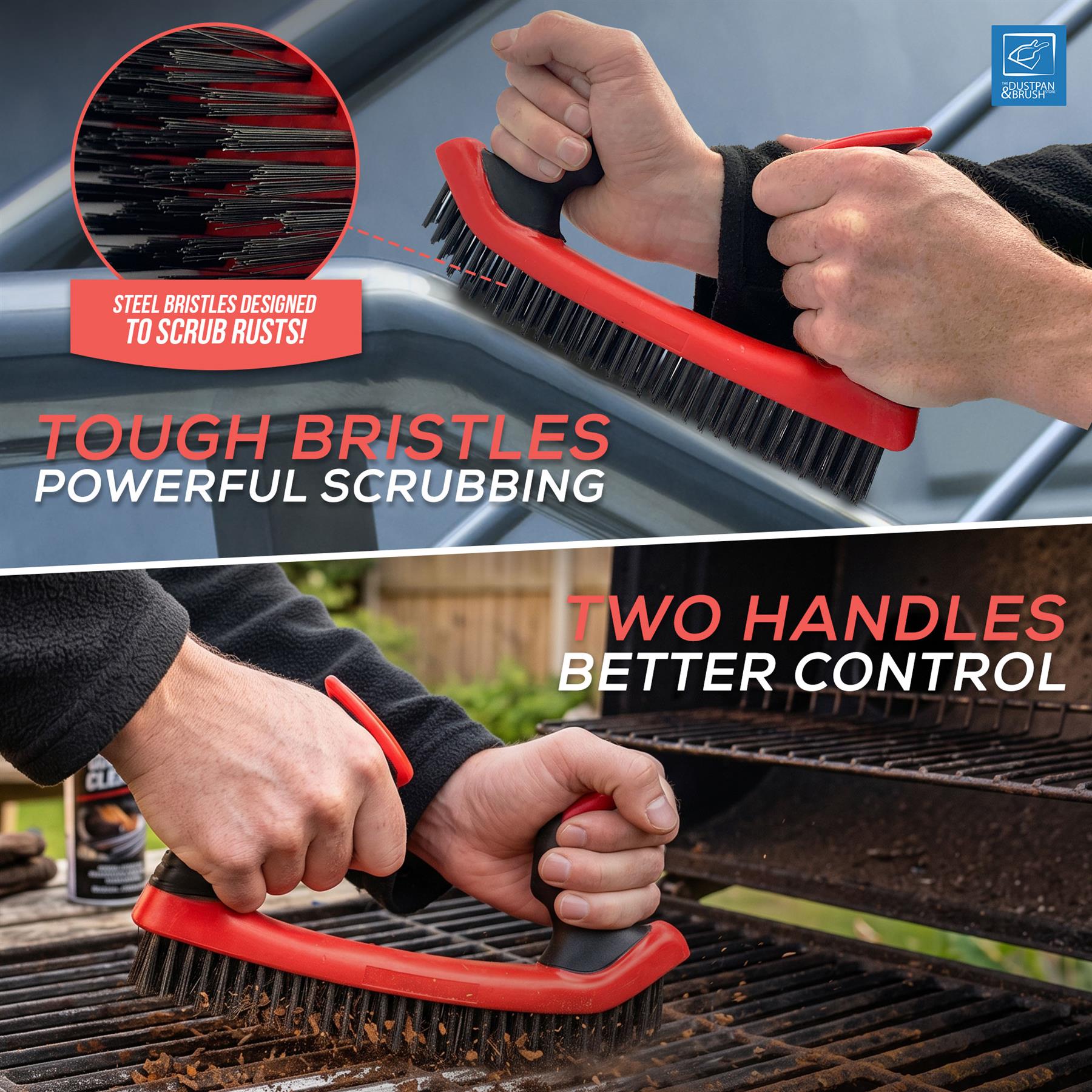 Dual Grip Heavy Duty Wire Brush | 5 Row Steel Bristle Scrubber - The Dustpan and Brush Store