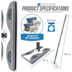 Static Floor Mop with 2 Packs of 50 Dry Wipes