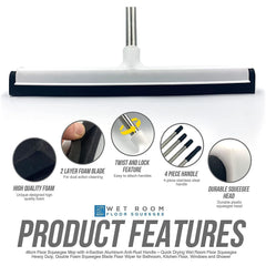 Floor Squeegee with 4 Piece Stainless Steel Handle