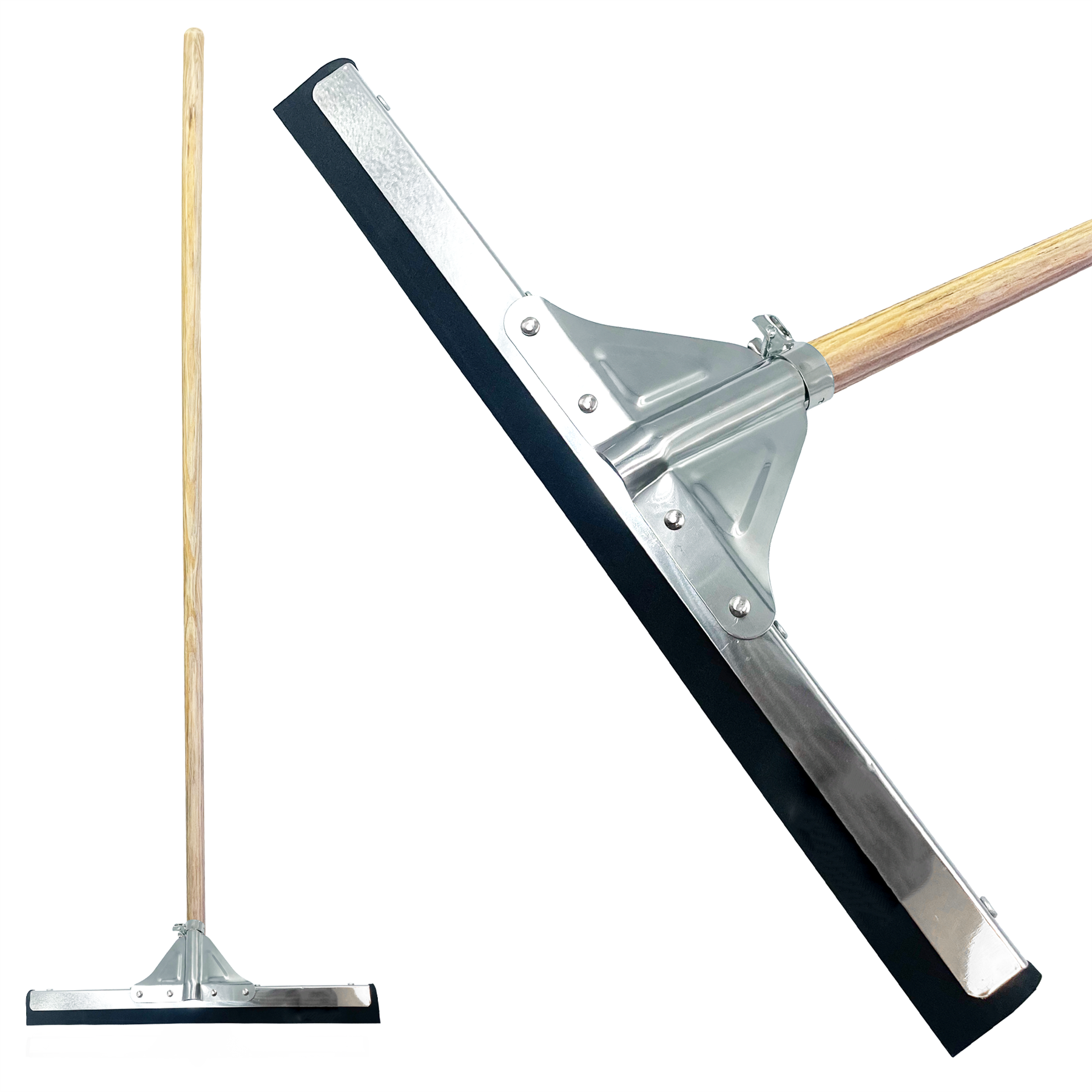 18" Black Foam Floor Squeegee Blade and Wooden Handle - The Dustpan and Brush Store