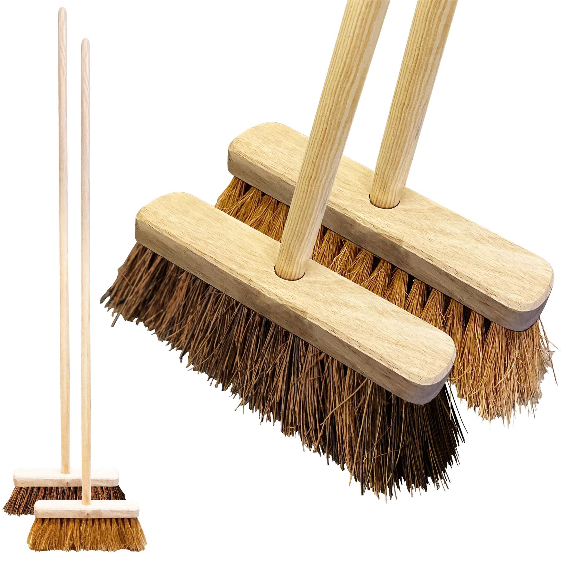 10" Two pack Soft Coco & Stiff Bassine Brooms - Wooden Handle & Hole - The Dustpan and Brush Store