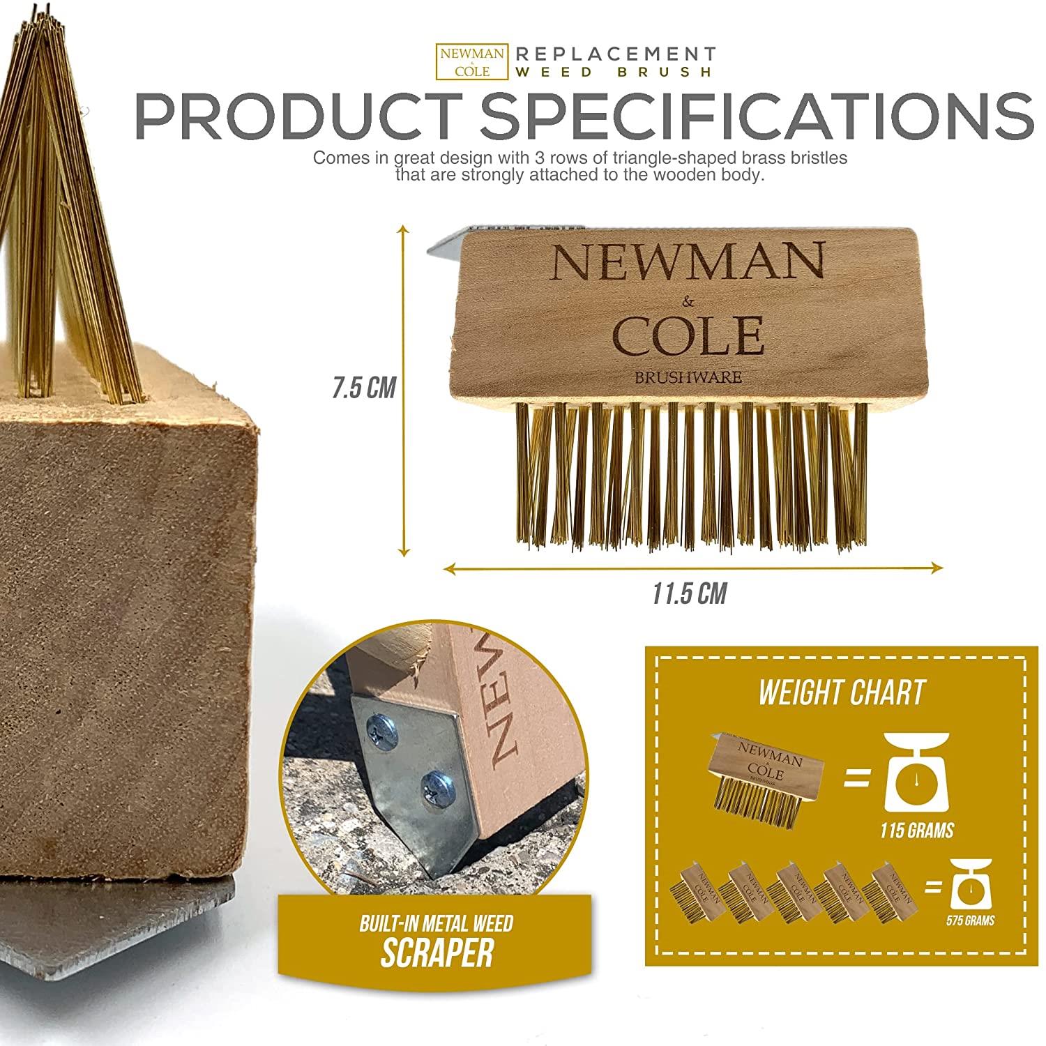Newman and Cole Wooden Weed Brush Head with Scraper - Pack of 5 - The Dustpan and Brush Store