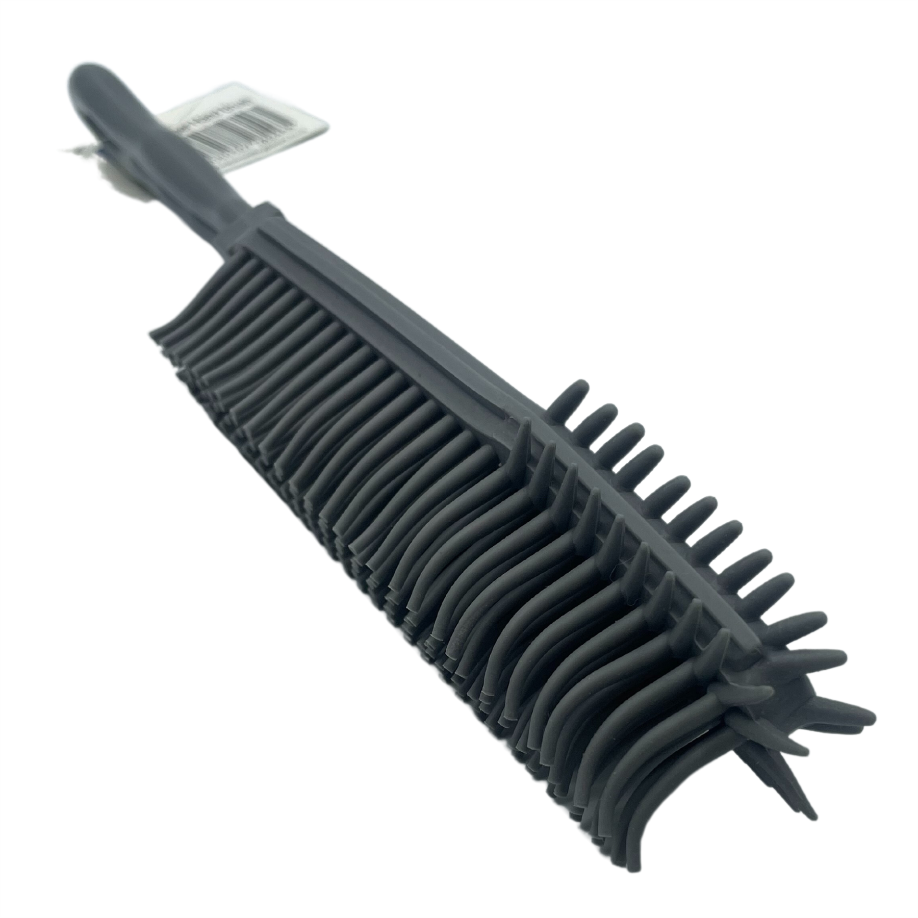 Grey Rubber Hand Brush for Pet Hair & Sofas from the side on a white background