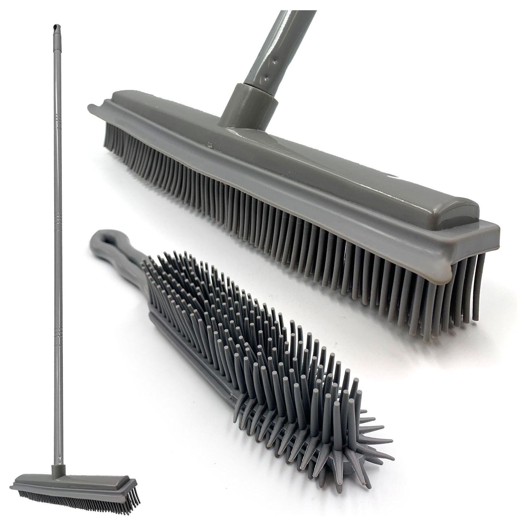 Grey Rubber Broom and Hand Brush Set - The Dustpan and Brush Store