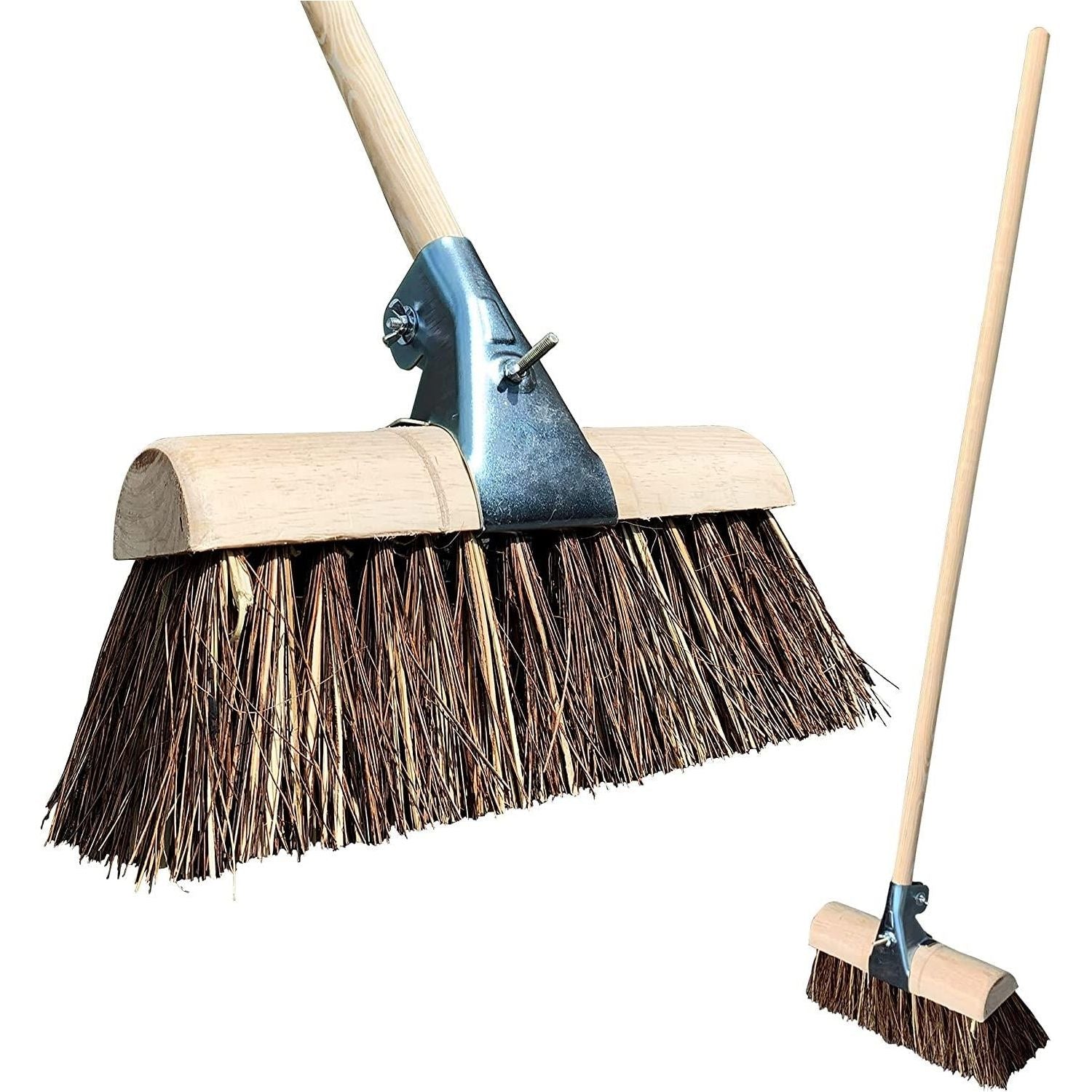 13" Newman and Cole Bass & Cane Saddle Broom Head with Bracket & Handle - The Dustpan and Brush Store