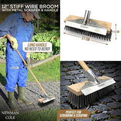 12" Wire Broom Head fitted with Metal Scraper, Bracket and Handle