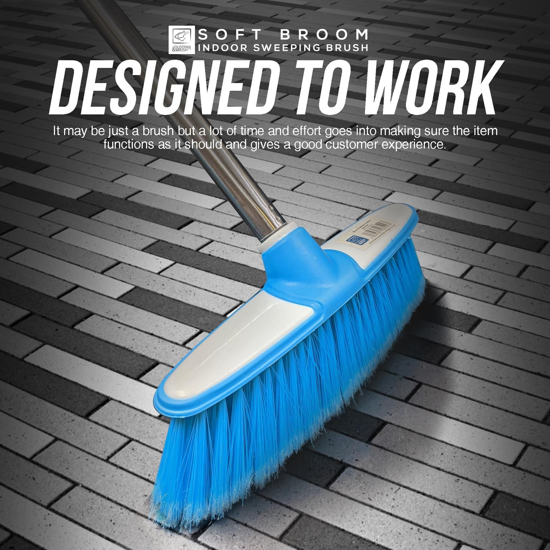 Blue & White Indoor Broom with 4 Piece Stainless Steel Handle - The Dustpan and Brush Store