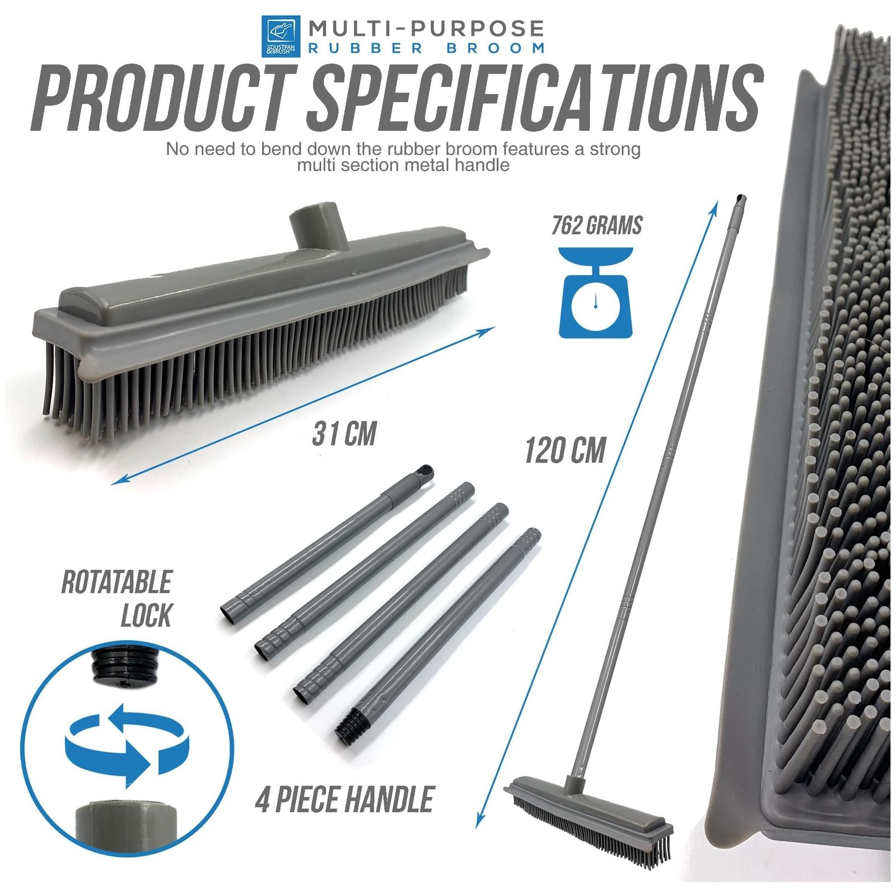 Grey Rubber Broom - The Dustpan and Brush Store
