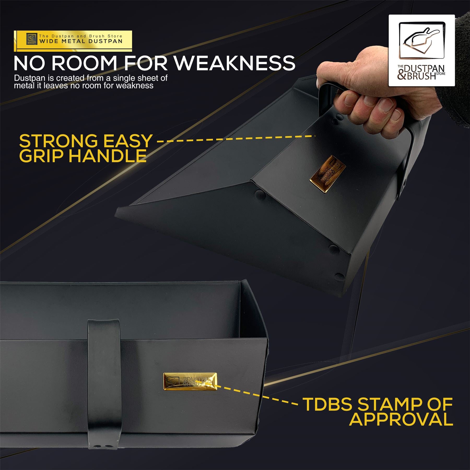 Strong Trade Metal Thick Gauge Heavy Duty 350mm Black Dustpan - LIFETIME WARRANTY - The Dustpan and Brush Store