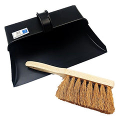 Metal Dustpan and Brush Traditional Strong Metal Hooded Dust Pan and Soft Hand Brush