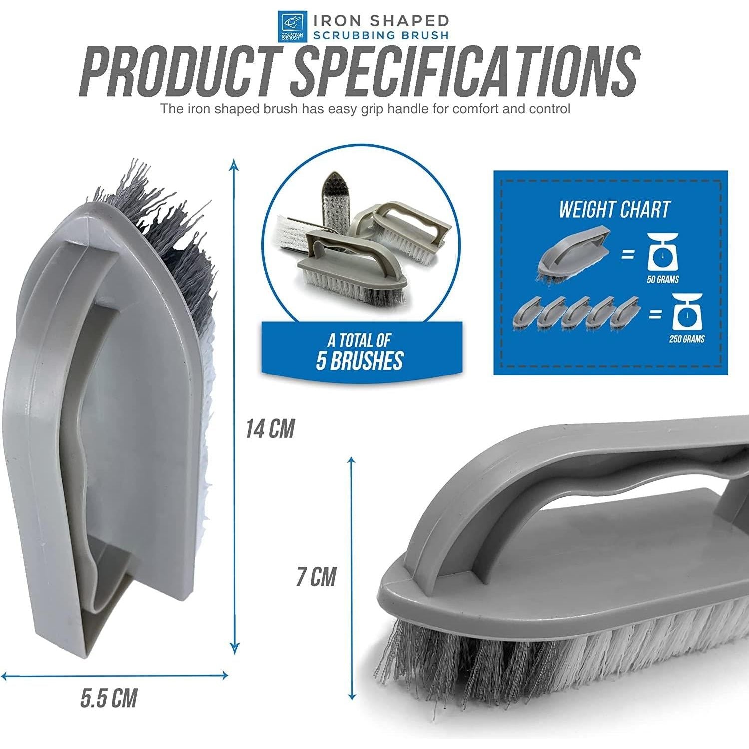 Value Silver Plastic Scrubbing Brush - Pack of 5 - The Dustpan and Brush Store