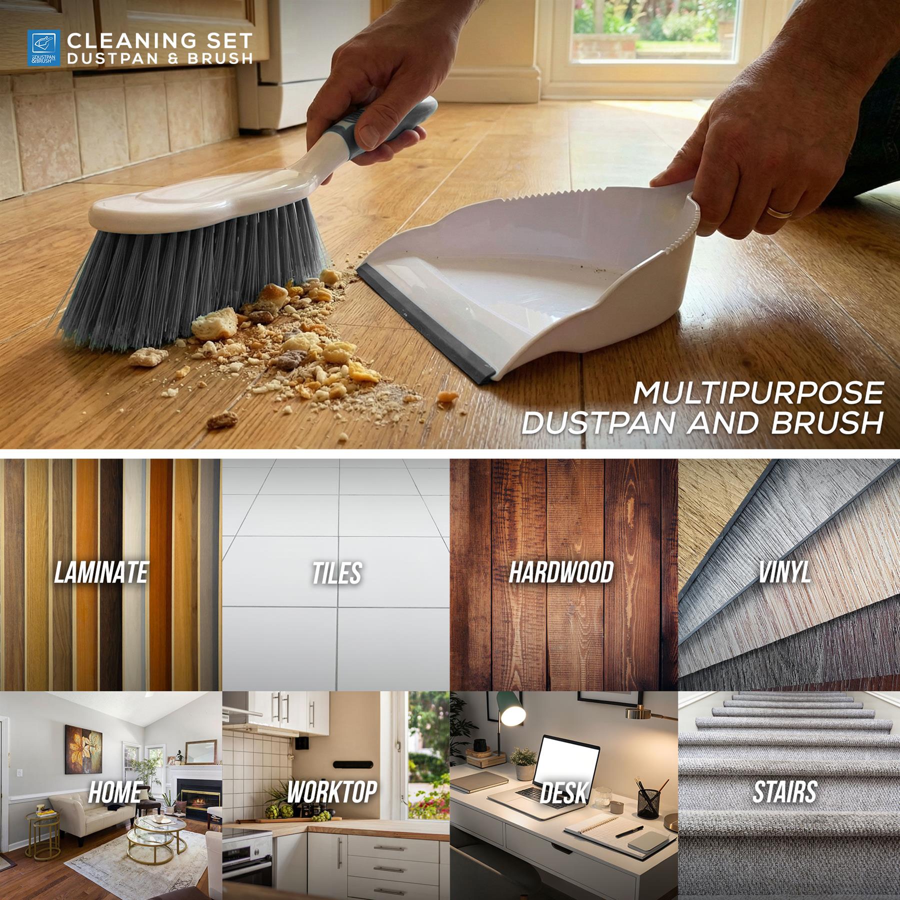 Grey Deluxe Dustpan and Brush Set product uses