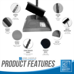 Grey Long Handled Dustpan and Brush
