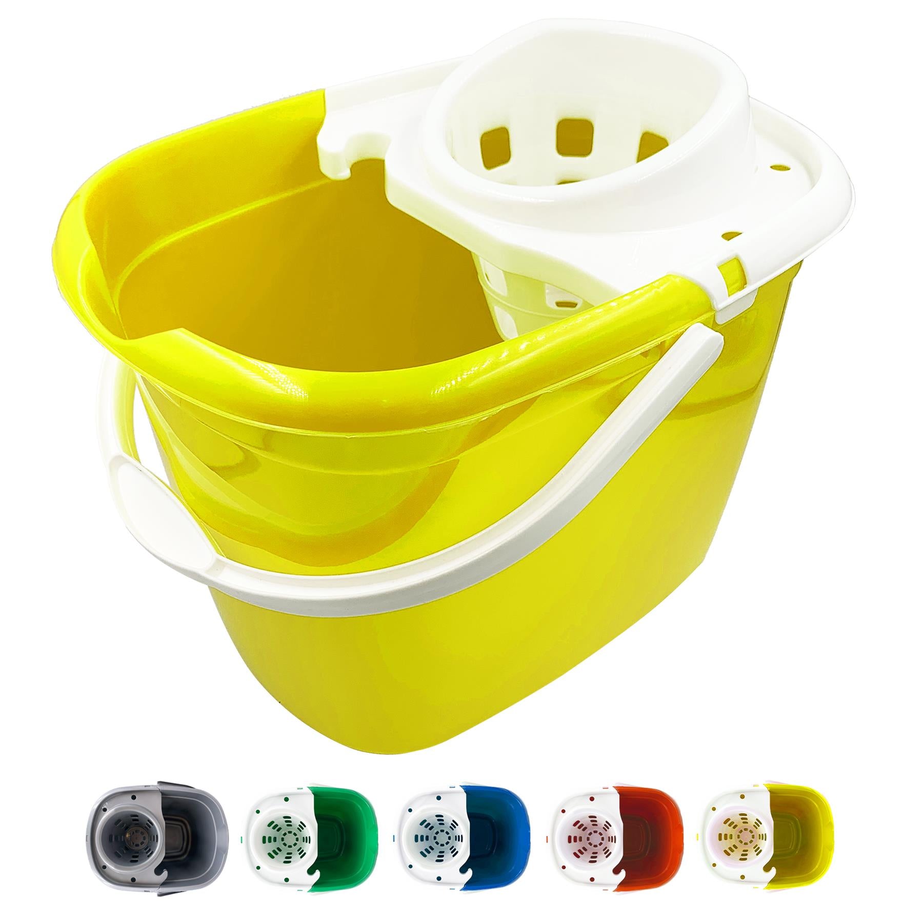 12L Yellow folding bucket with white handle on a white background