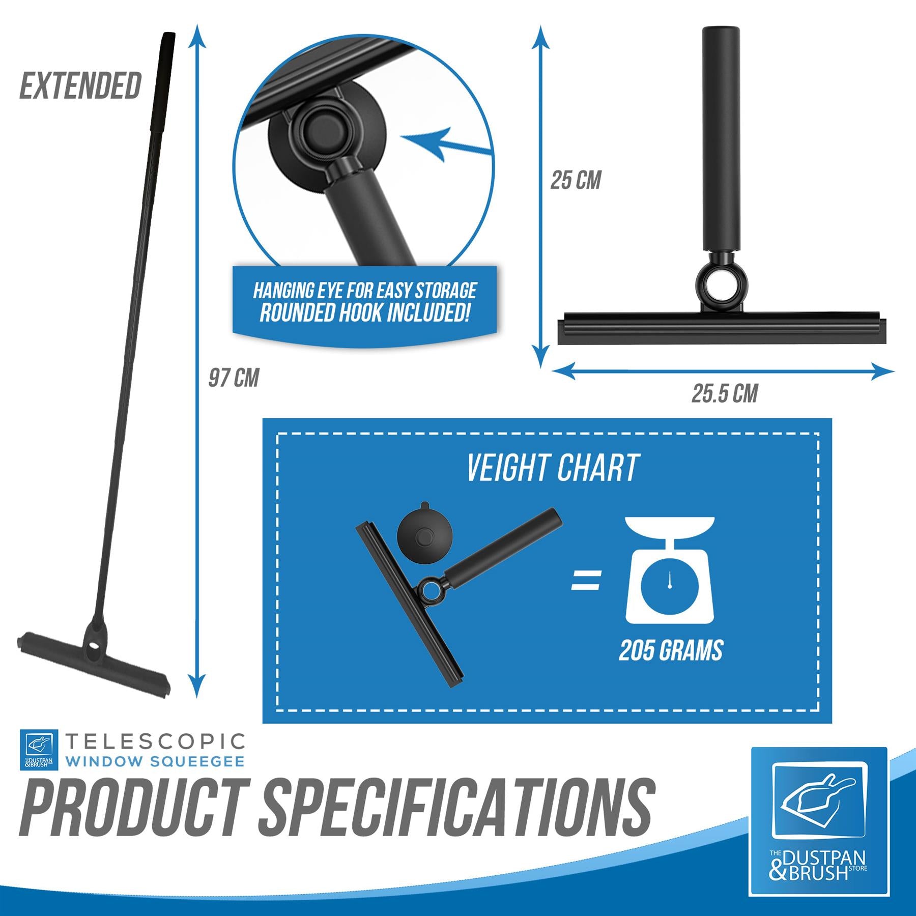 Squeegee with Telescopic Handle and Rotatable Head - The Dustpan and Brush Store