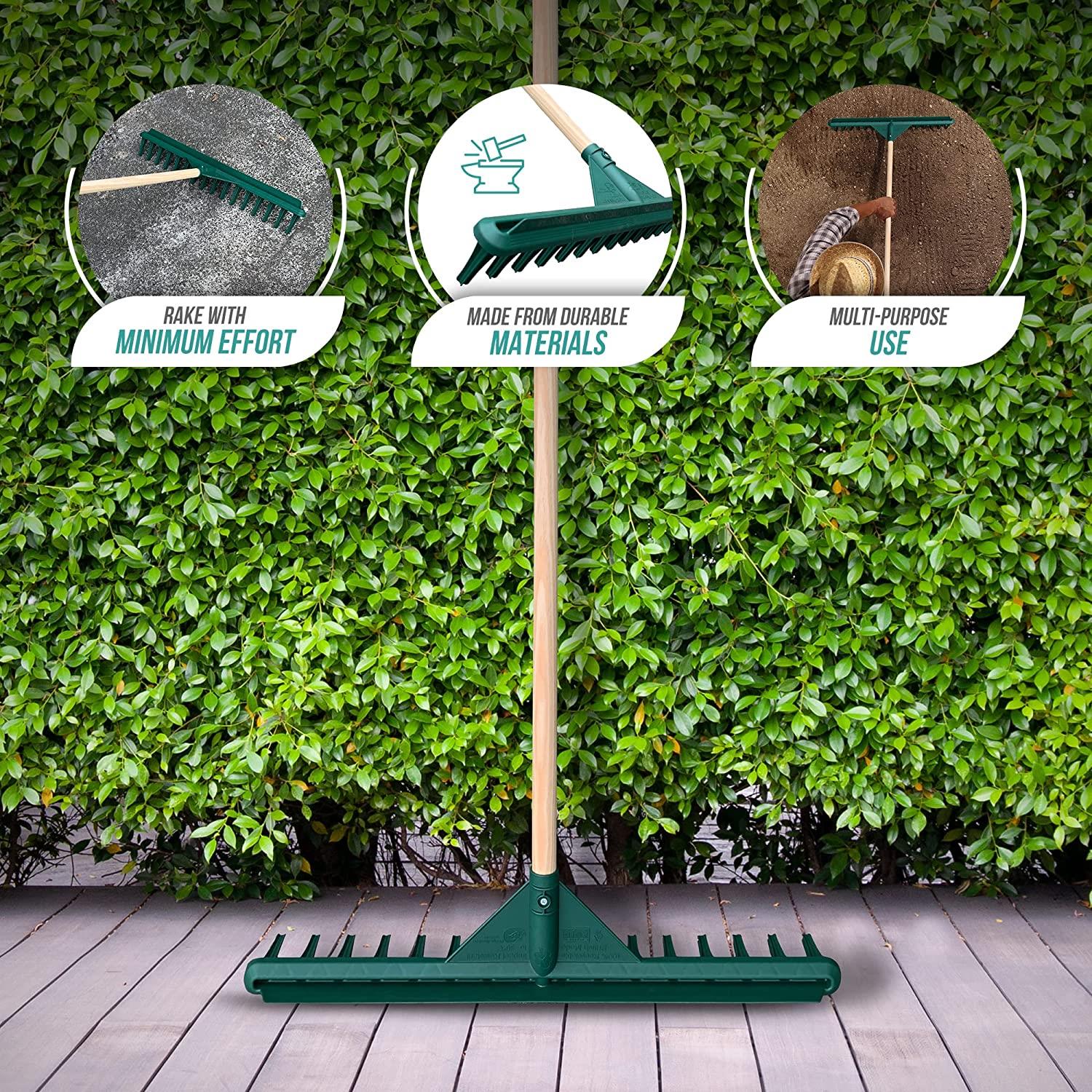 Big Plastic Rake Head with Wooden Handle - The Dustpan and Brush Store