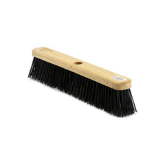 18" Newman and Cole Stiff PVC Broom Head with Hole and Wooden Handle